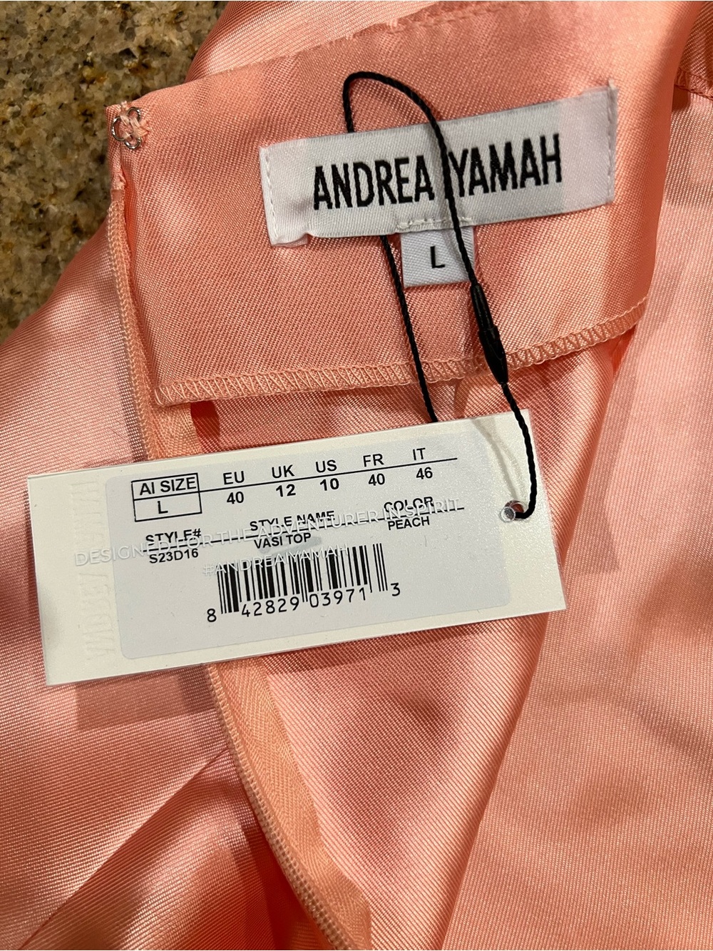 Andrea Iyamah Vasi Top Peach Satin Long Overlay Tunic Size L US 10 NWT - Picture 7 of 12